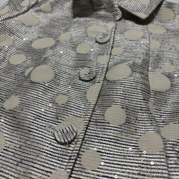 Chico’s Shine Jacquard Jacket Metallic Polka Dot Navy Cream Blazer Size 0 (4/6) - Picture 9 of 9
